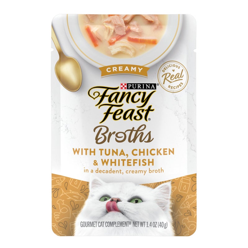 Fancy Feast Purina Fancy Feast Lickable Wet Cat Food Broth Topper, Creamy With Tuna, Chicken, and Whitefish - (Pack of 16) 1.4 oz. Pouches - Image 1